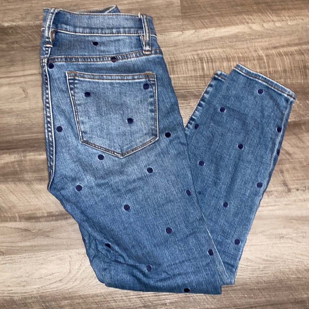 J. Crew High Waist Toothpick Polka Dot Petite Ankle Jeans
